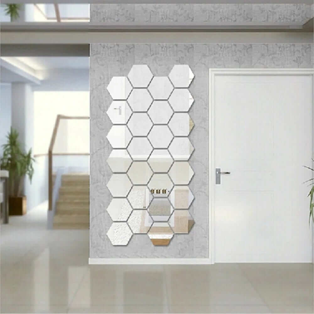 12 - Piece Hexagon 3D Mirror Wall Sticker - A&S Direct