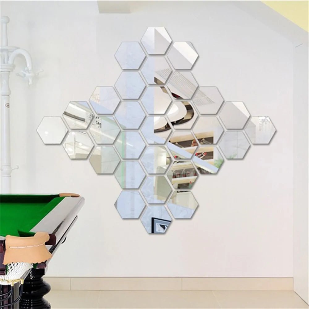 12-Piece Hexagon 3D Mirror Wall Sticker - A&S Direct