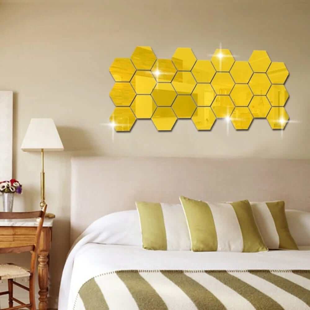 12 - Piece Hexagon 3D Mirror Wall Sticker - A&S Direct