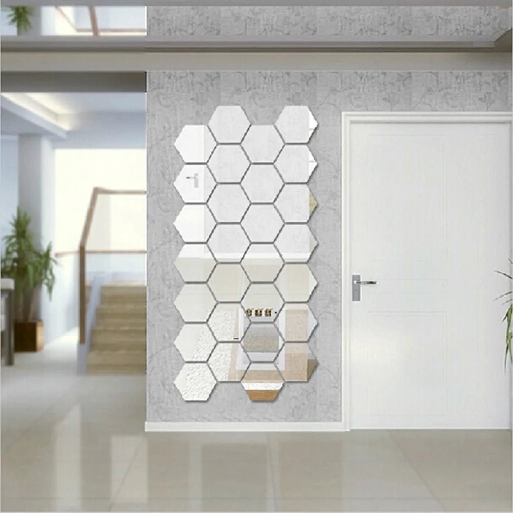12-Piece Hexagon 3D Mirror Wall Sticker - A&S Direct