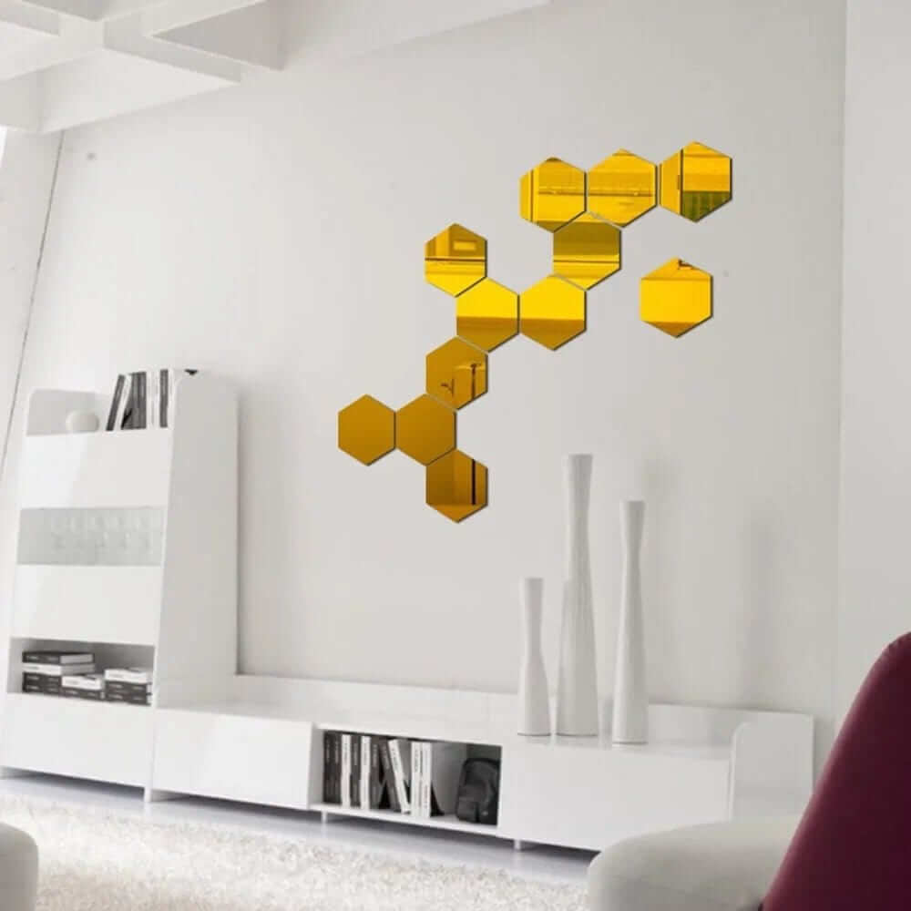 12 - Piece Hexagon 3D Mirror Wall Sticker - A&S Direct