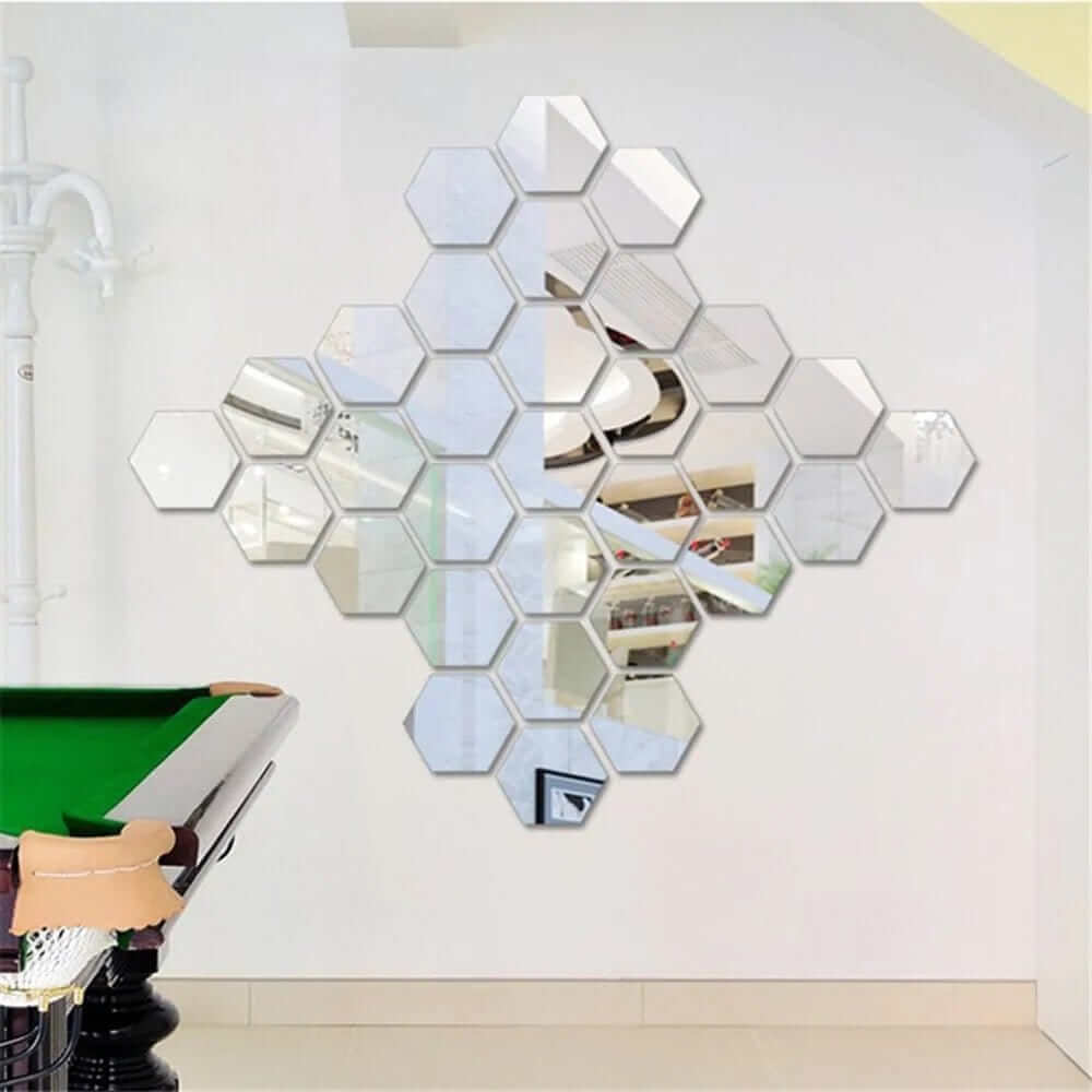 12 - Piece Hexagon 3D Mirror Wall Sticker - A&S Direct