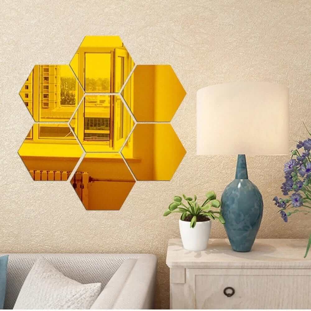 12 - Piece Hexagon 3D Mirror Wall Sticker - A&S Direct