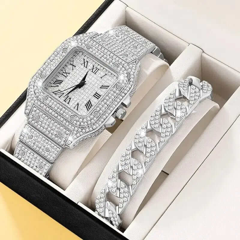 A&S Direct Silver 2Pcs Set Diamond Women Watches