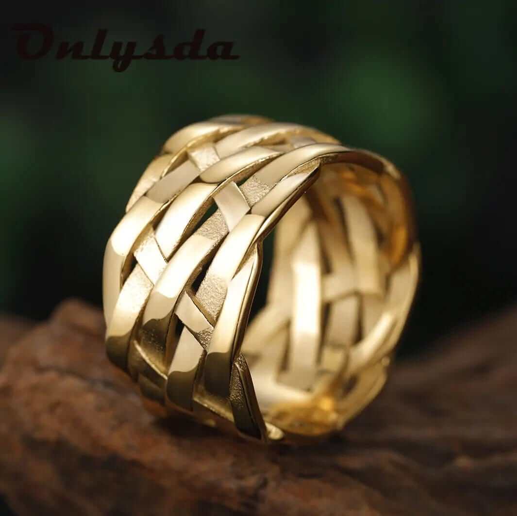 Onlysda™ Vintage Weave Stainless Steel Rings - A&S Direct