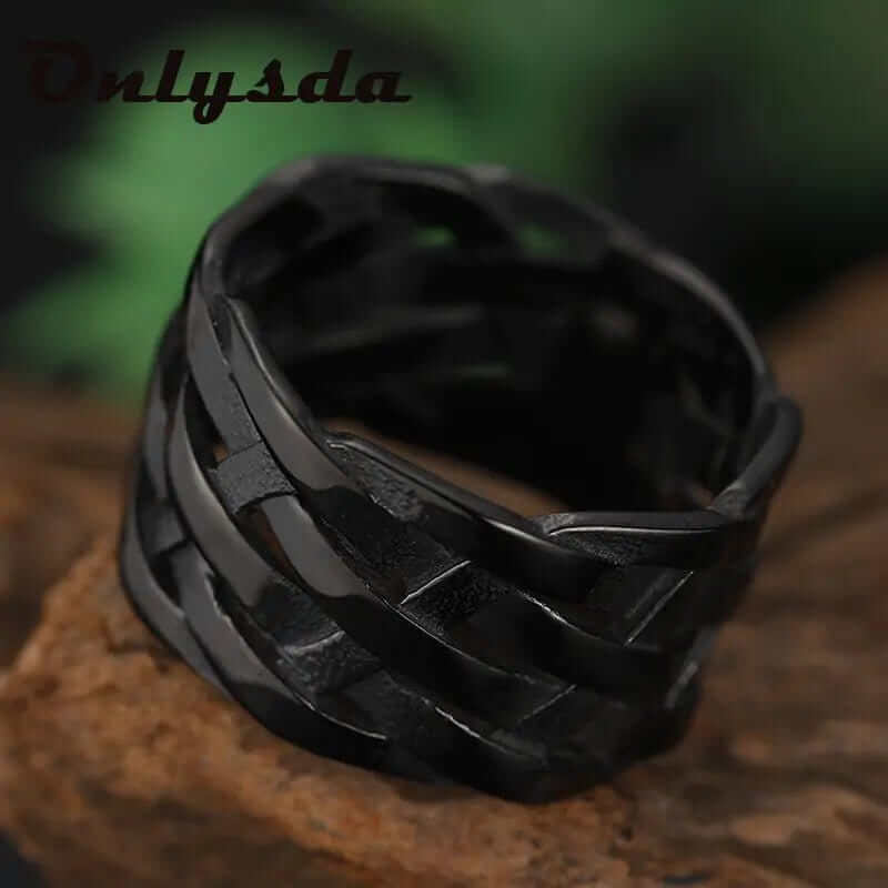 Onlysda™ Vintage Weave Stainless Steel Rings - A&S Direct