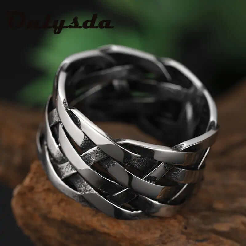 Onlysda™ Vintage Weave Stainless Steel Rings - A&S Direct