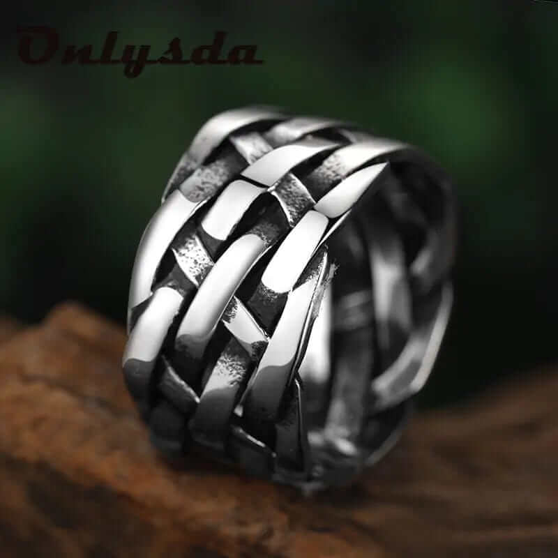 Onlysda™ Vintage Weave Stainless Steel Rings - A&S Direct