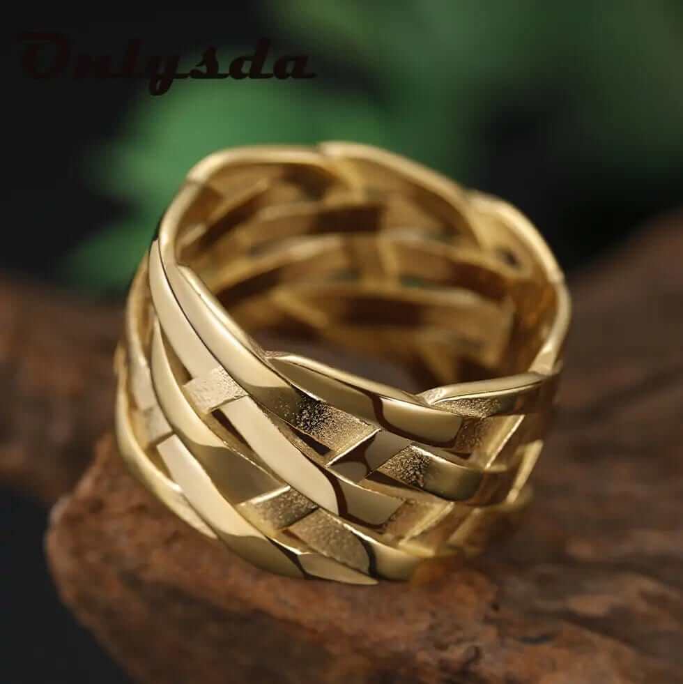 Onlysda™ Vintage Weave Stainless Steel Rings - A&S Direct