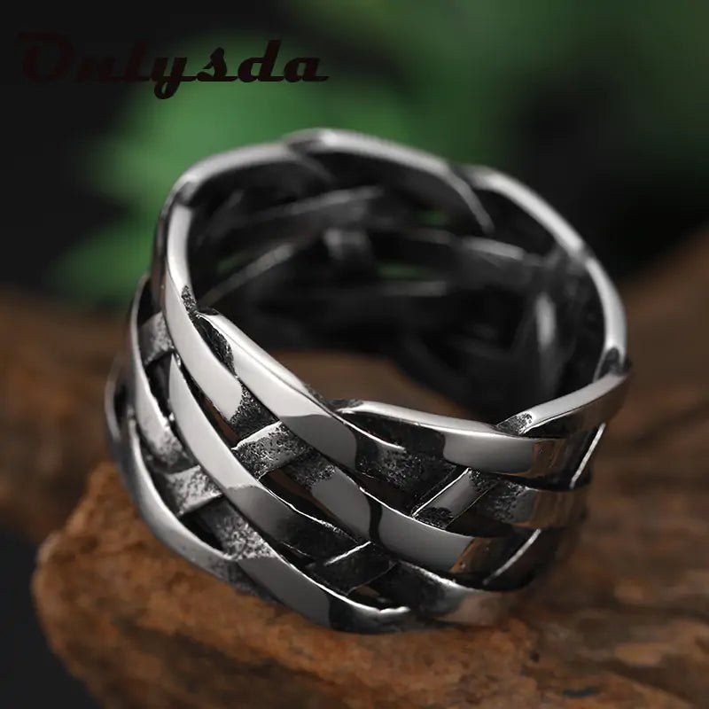 Vintage Weave Stainless Steel Rings - A&S Direct