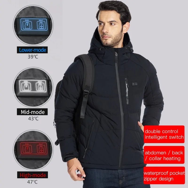 Warmzy™ Men Winter Outdoor USB Infrared Heating Hooded Jacket - A&S Direct